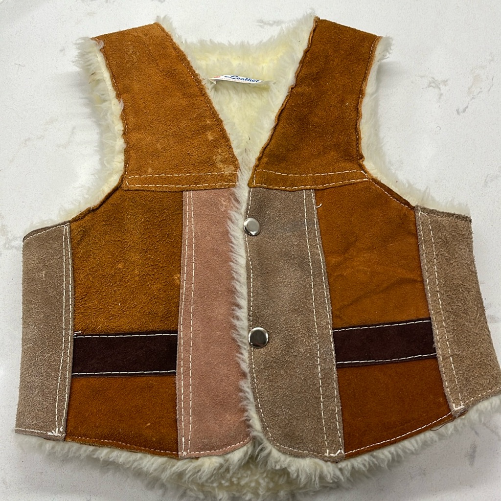 Vintage Toddler Leather Sherpa Vest Made In Mexico
